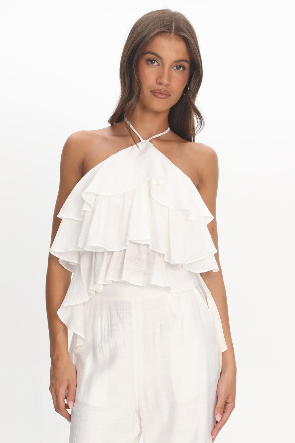 Darylyn Tiered Ruffle Top Off White