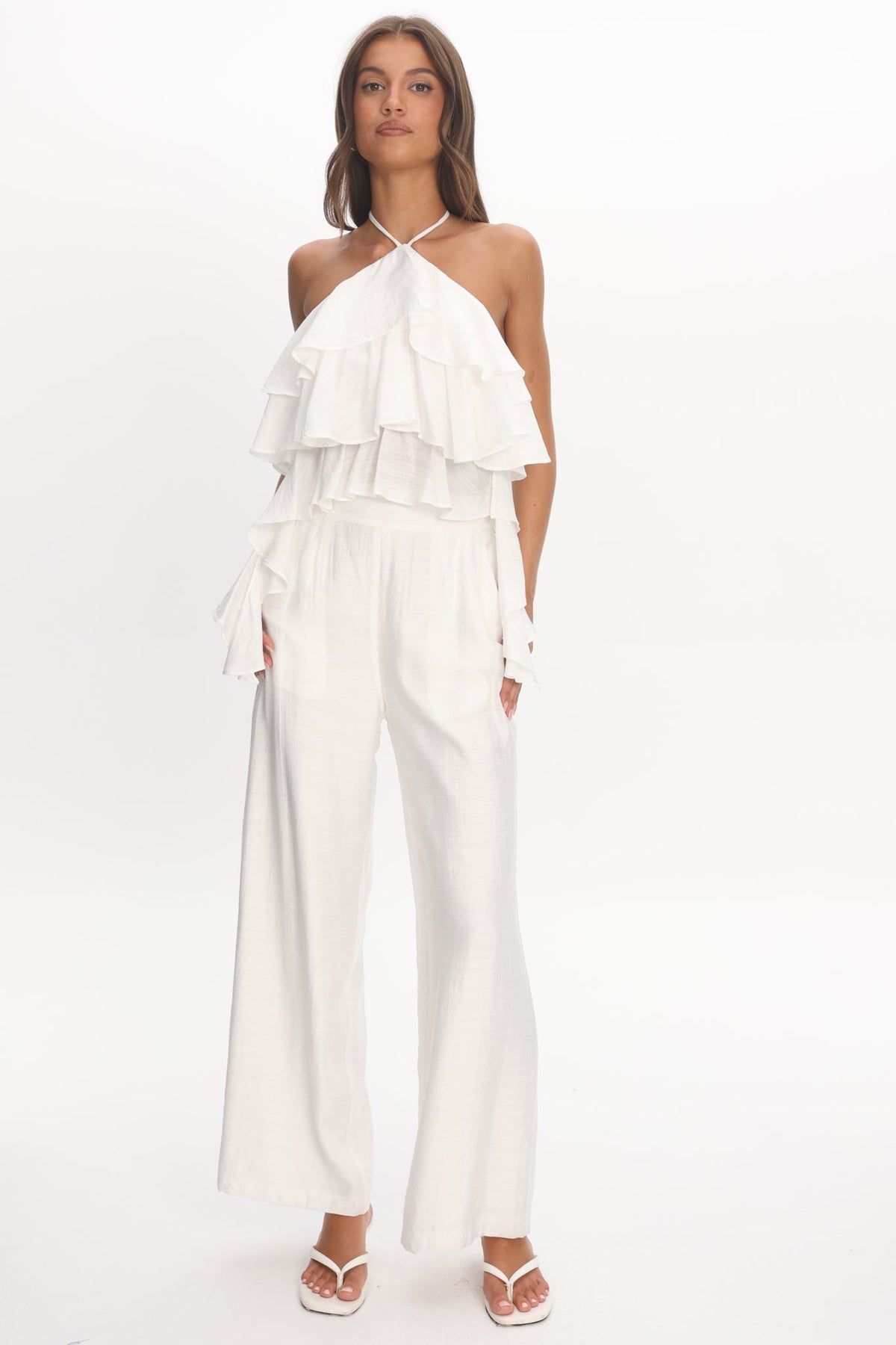 Darylyn Tiered Ruffle Top Off White