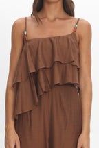 Darylyn Asymmetric Ruffle Jumpsuit Chocolate