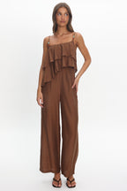Darylyn Asymmetric Ruffle Jumpsuit Chocolate