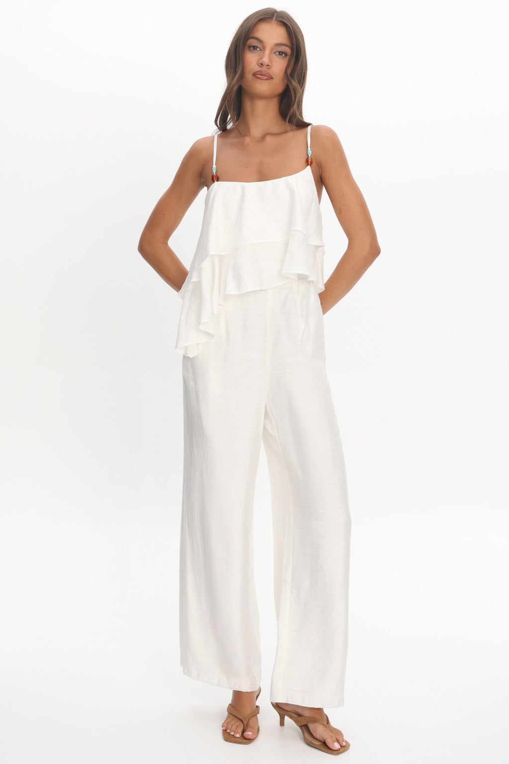Darylyn Asymmetric Ruffle Jumpsuit Off White