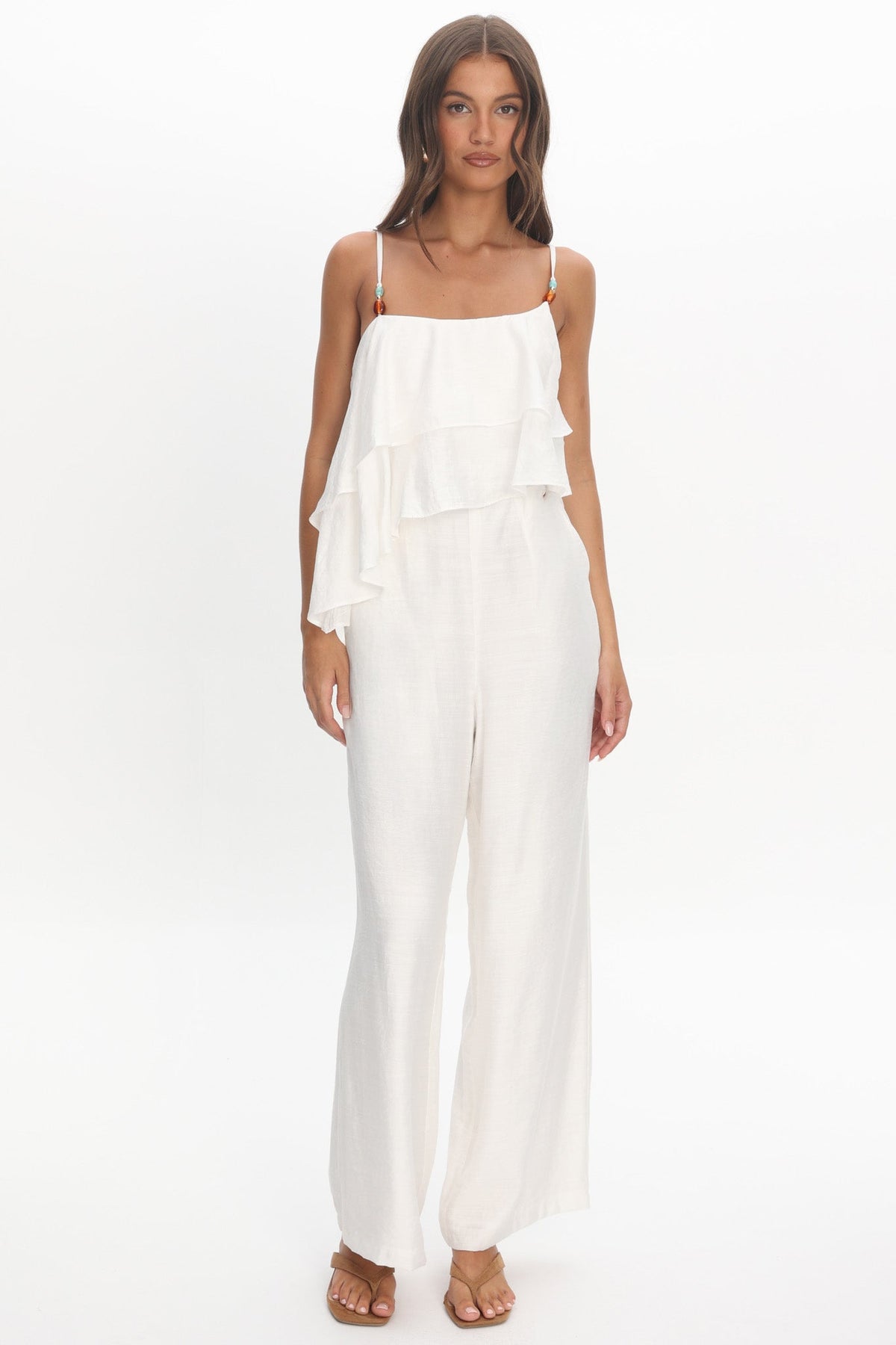 Darylyn Asymmetric Ruffle Jumpsuit Off White