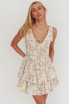 Corella Tied Bust Layered Hem Mini Dress Floral Butter