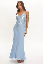 Meranda V-Neck Maxi Dress Sequin Blue