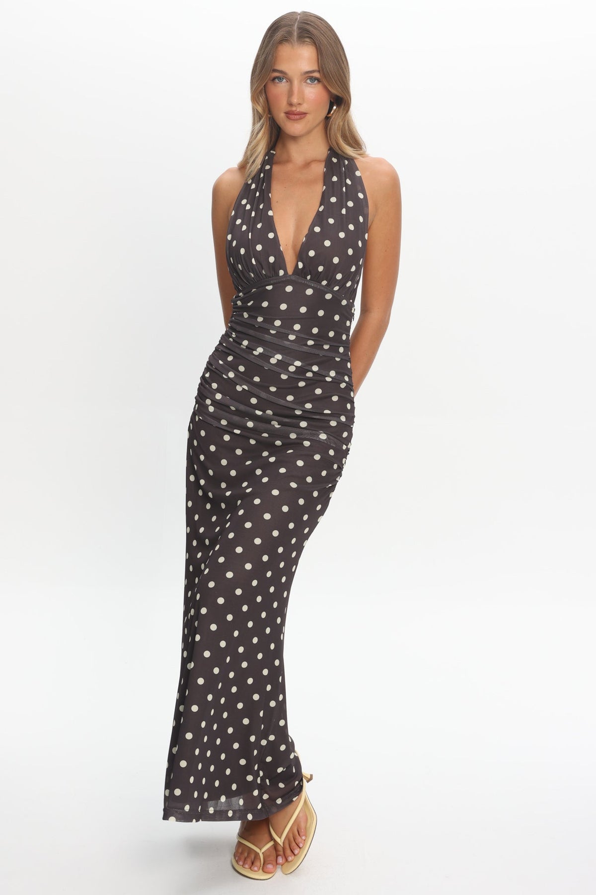 Annorah Halterneck Maxi Dress Polka Dot Chocolate Main image