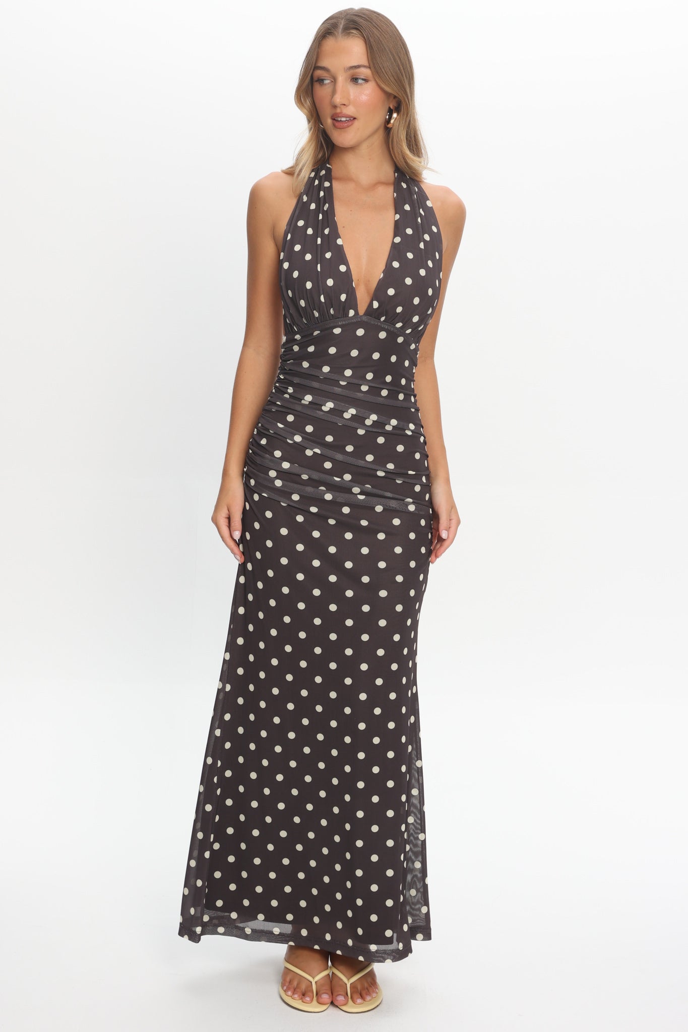 Annorah Halterneck Maxi Dress Polka Dot Chocolate Secondary image