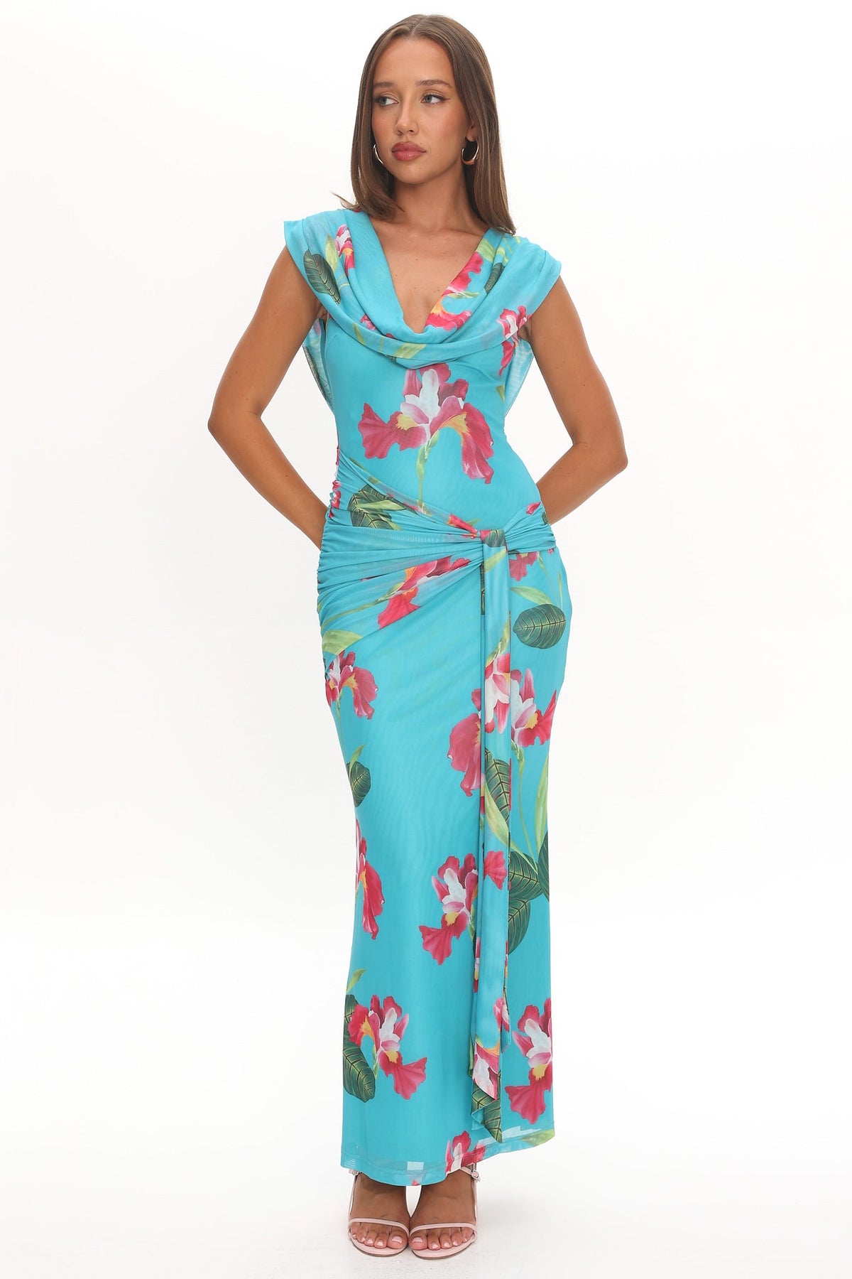 Virgo Season Draped Shoulder Maxi Dress Floral Main image