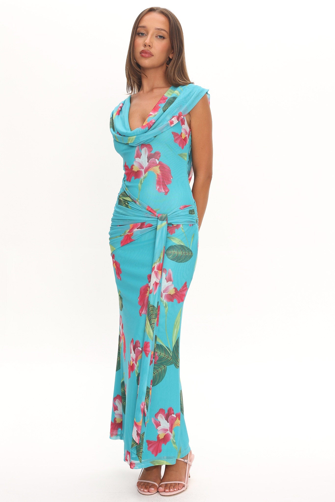 Virgo Season Draped Shoulder Maxi Dress Floral Secondary image