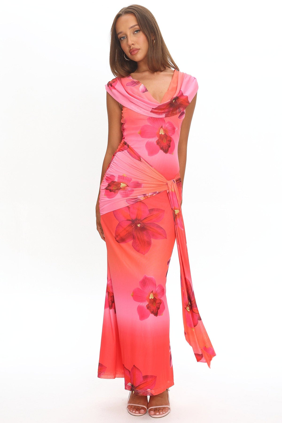 Virgo Season Draped Shoulder Maxi Dress Orchid Pink Main image