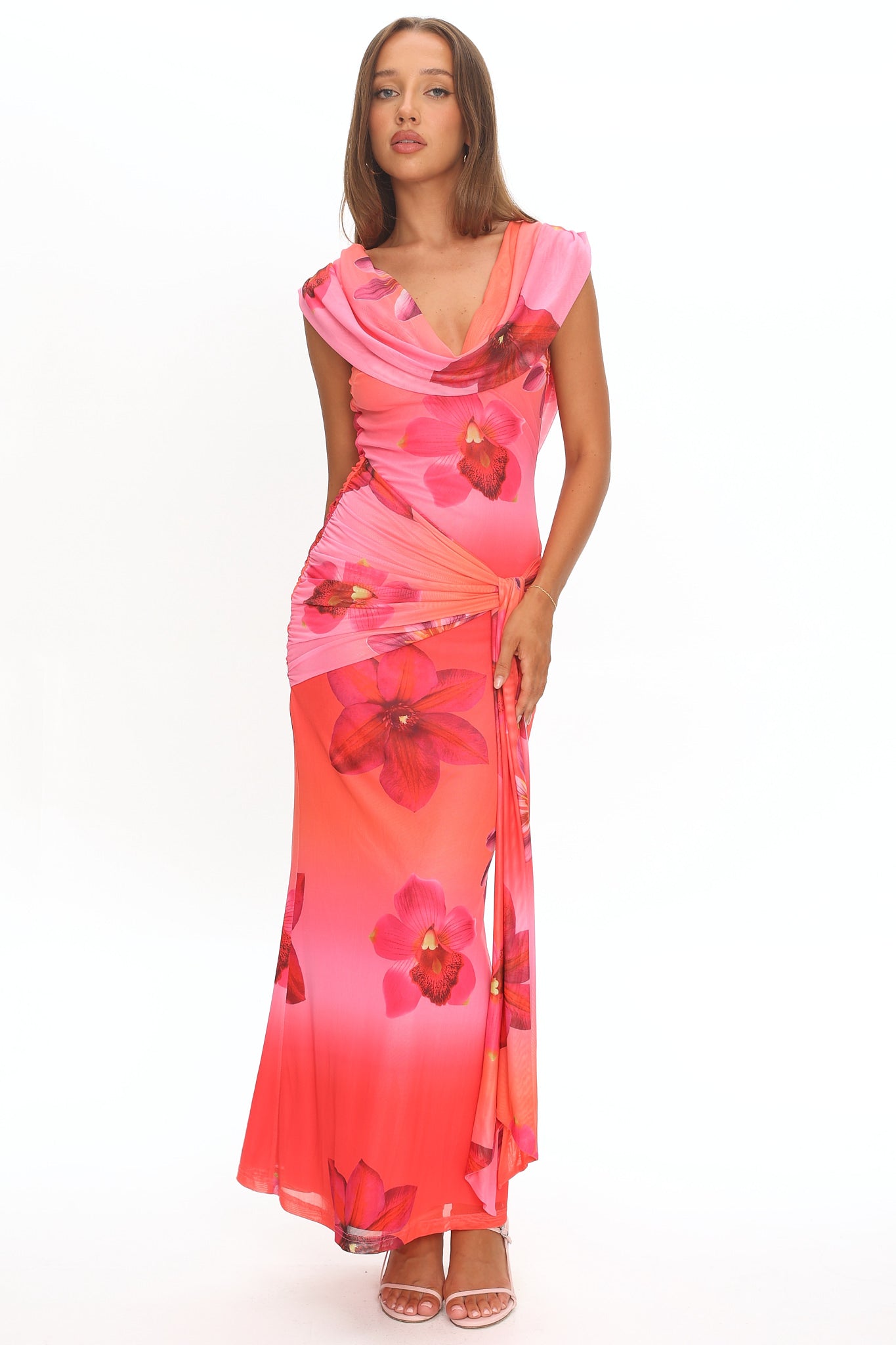 Virgo Season Draped Shoulder Maxi Dress Orchid Pink Secondary image