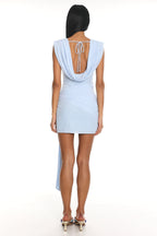 Virgo Season Draped Shoulder Mini Dress Baby Blue