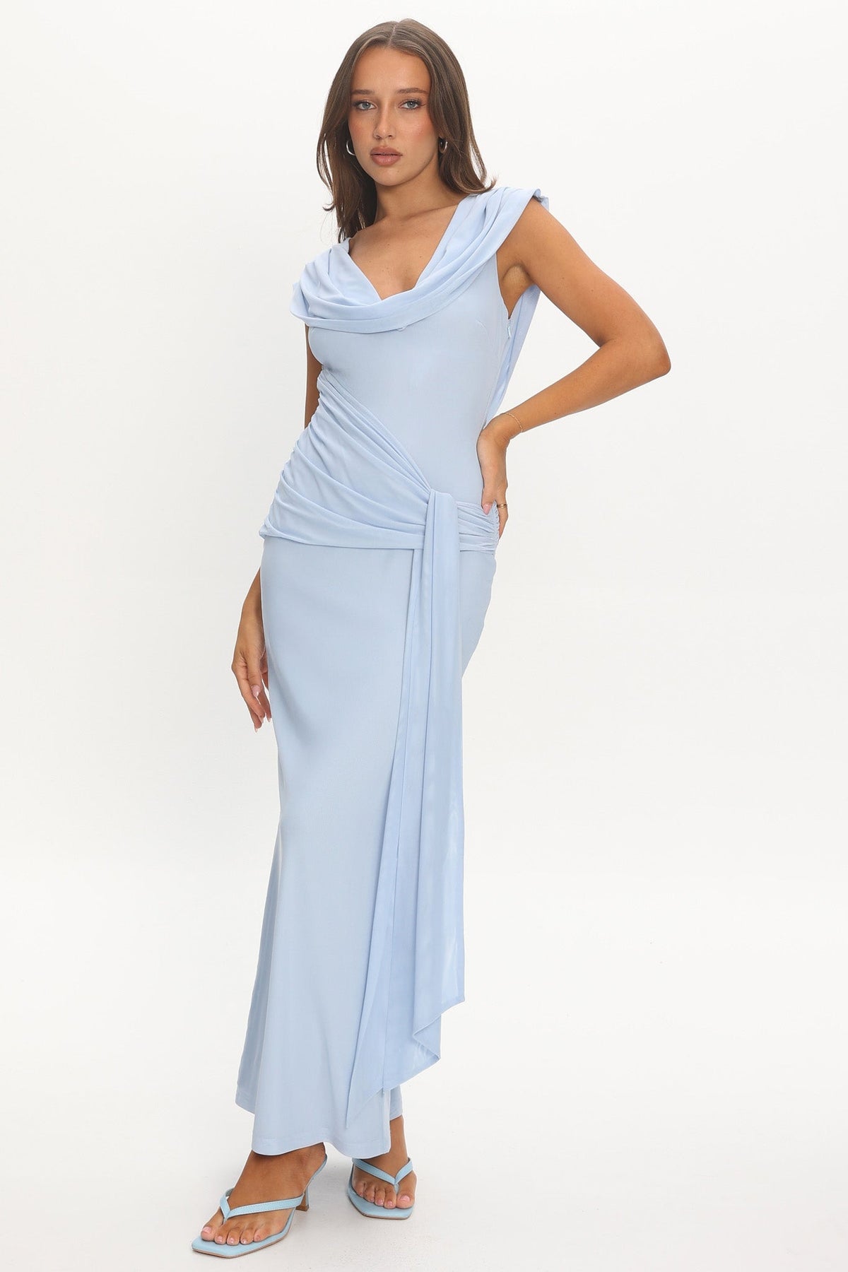 Virgo Season Draped Shoulder Maxi Dress Baby Blue Main image