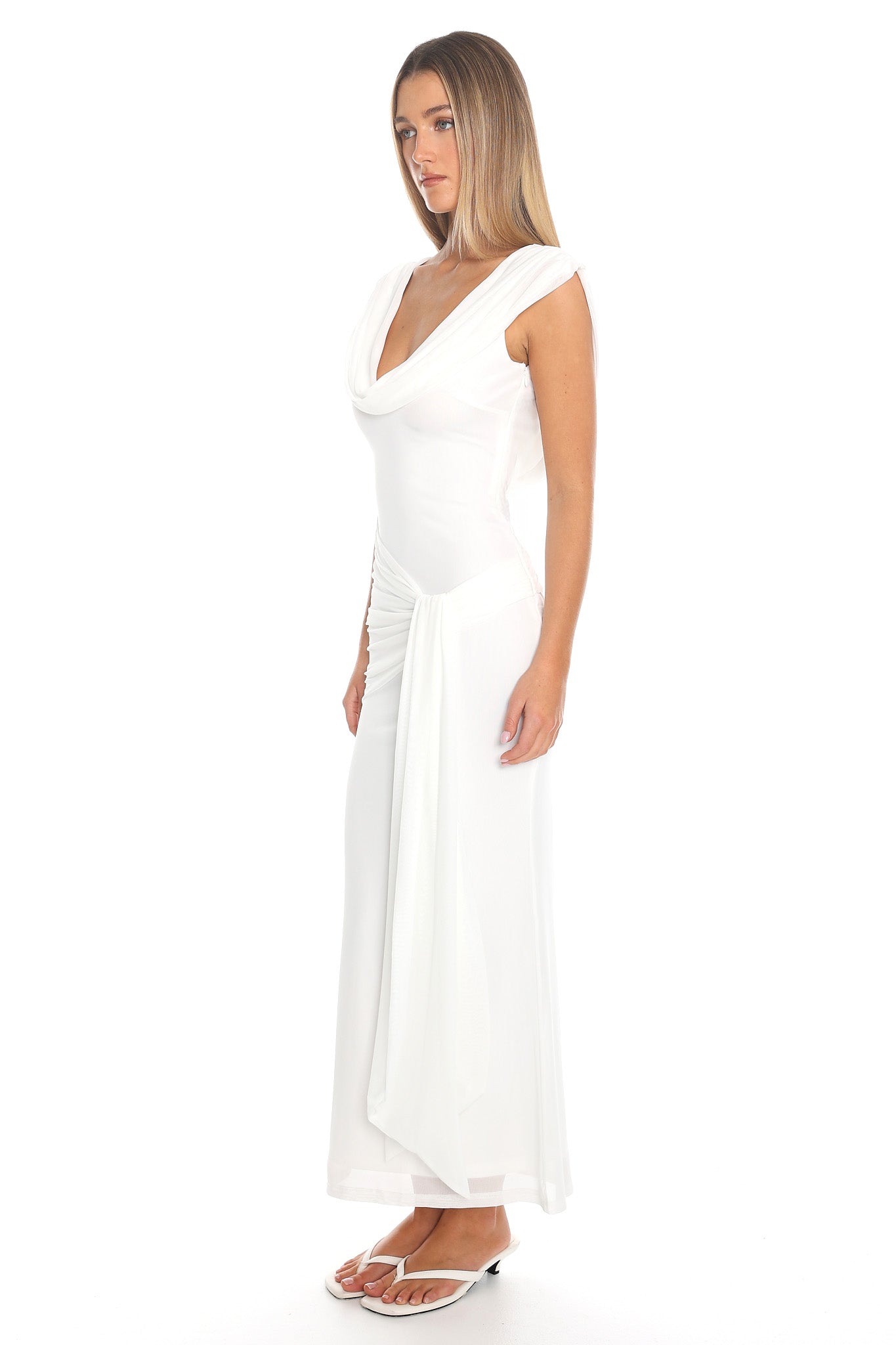 Virgo Season Draped Shoulder Maxi Dress White Secondary image