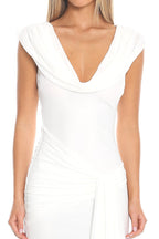 Virgo Season Draped Shoulder Maxi Dress White