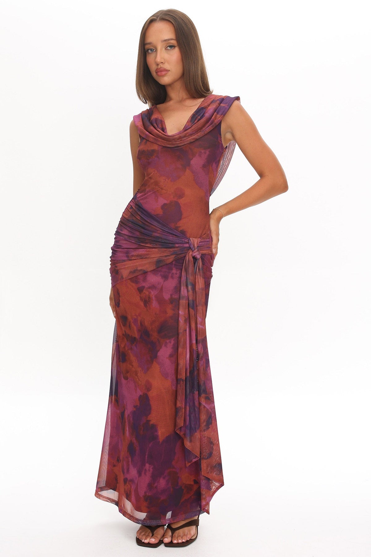 Virgo Season Draped Shoulder Maxi Dress Dark Rose Main image