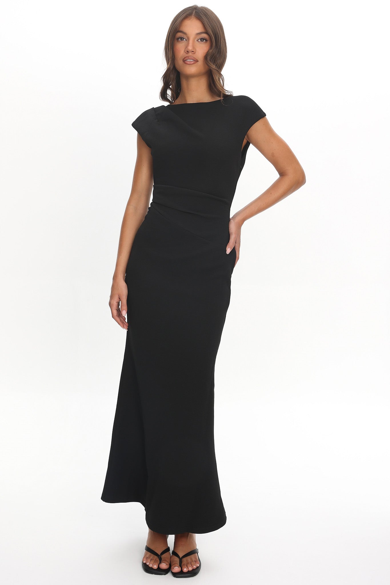 Zarae Cap Sleeve Surplice Back Maxi Dress Black Secondary image