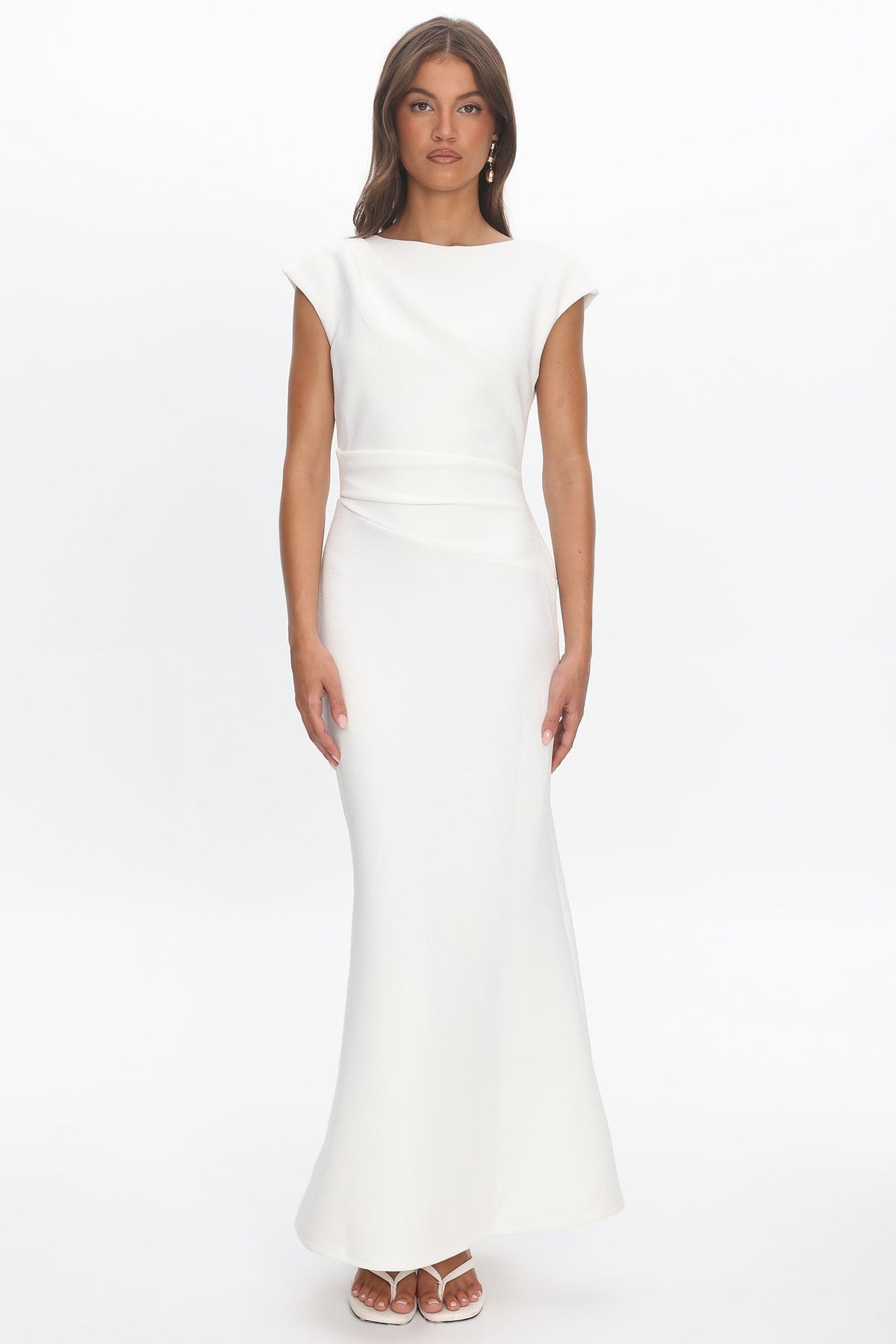 Zarae Cap Sleeve Surplice Back Maxi Dress White