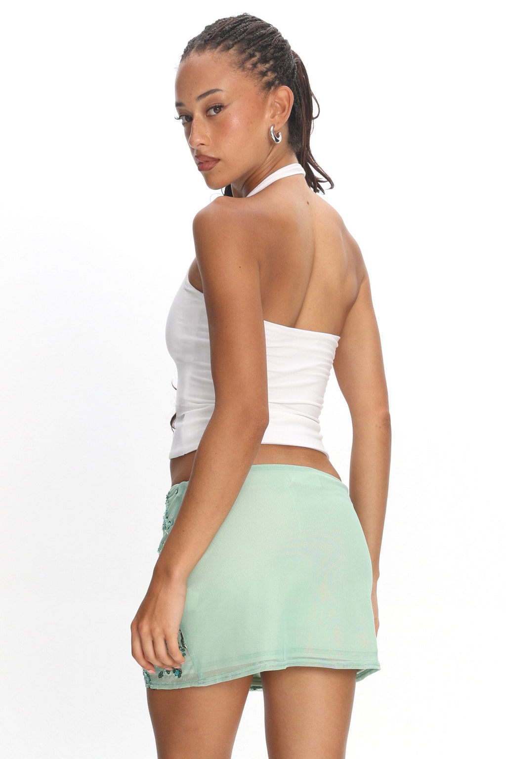 Avelyn Sequin Mini Skirt Floral Mint