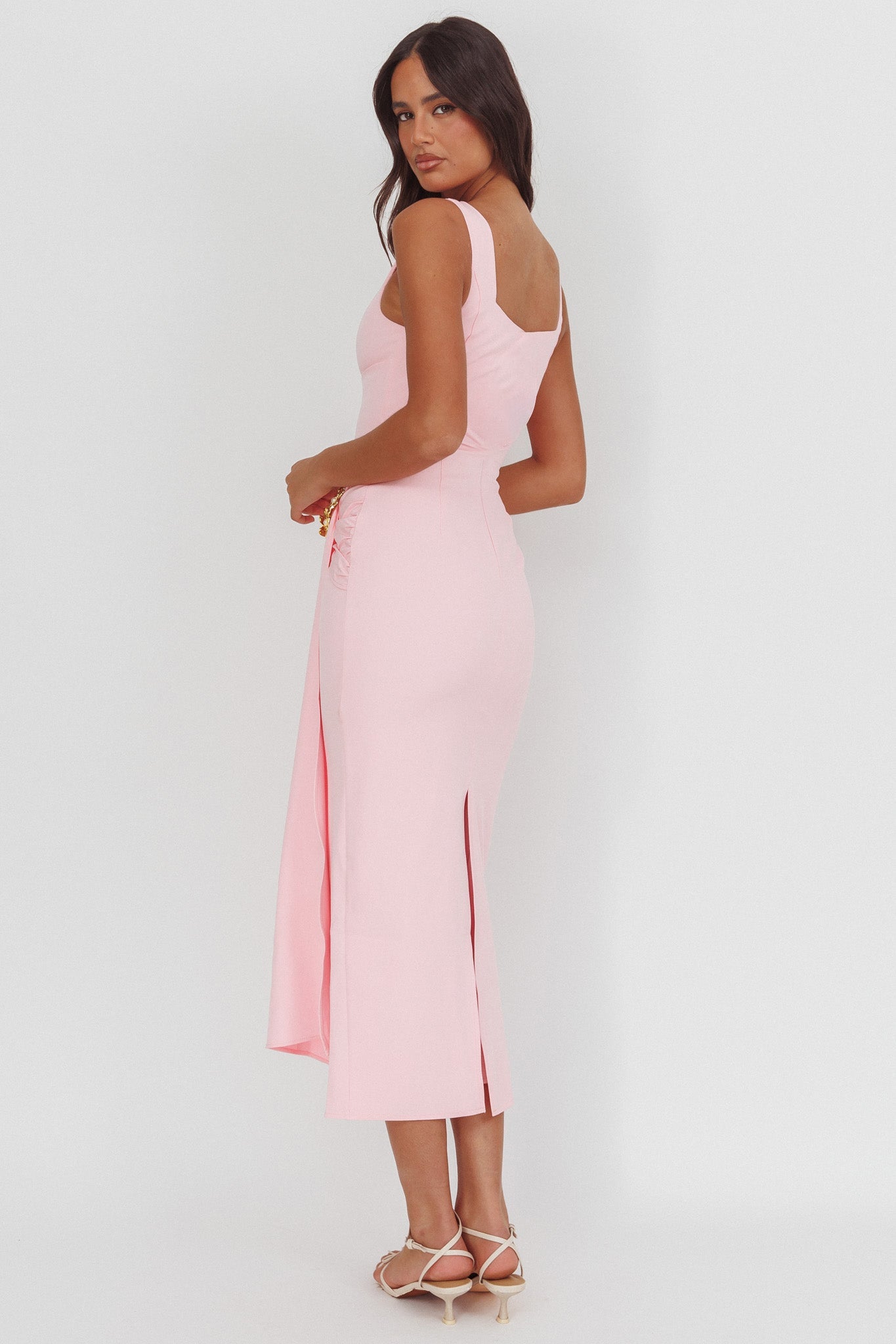Zimora Gold Buckle Waist Drape Maxi Dress Pink Secondary image