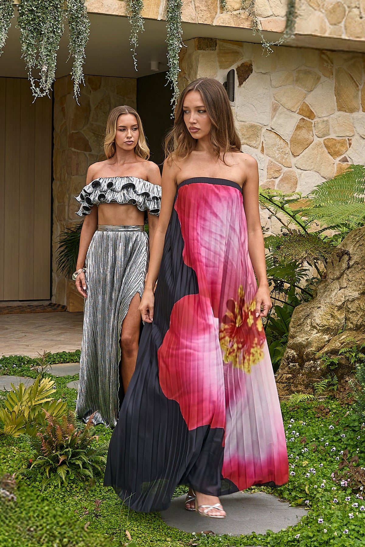 Lauriella Strapless Accordion Pleat Maxi Dress Hibiscus Black