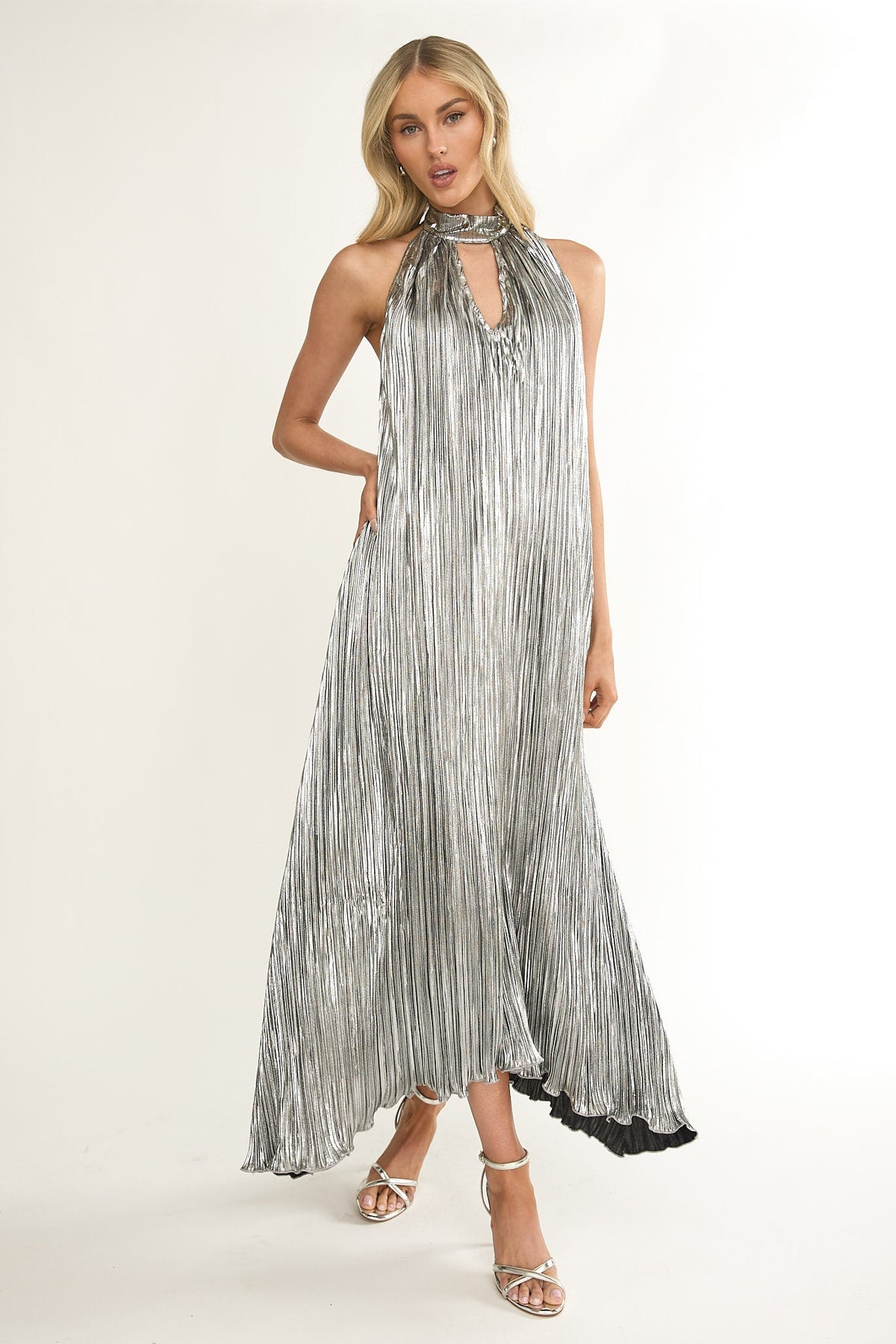 Aurea Halterneck Crepe Maxi Dress Silver Main image