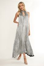 Aurea Halterneck Crepe Maxi Dress Silver