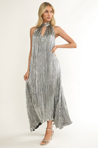 Aurea Halterneck Crepe Maxi Dress Silver