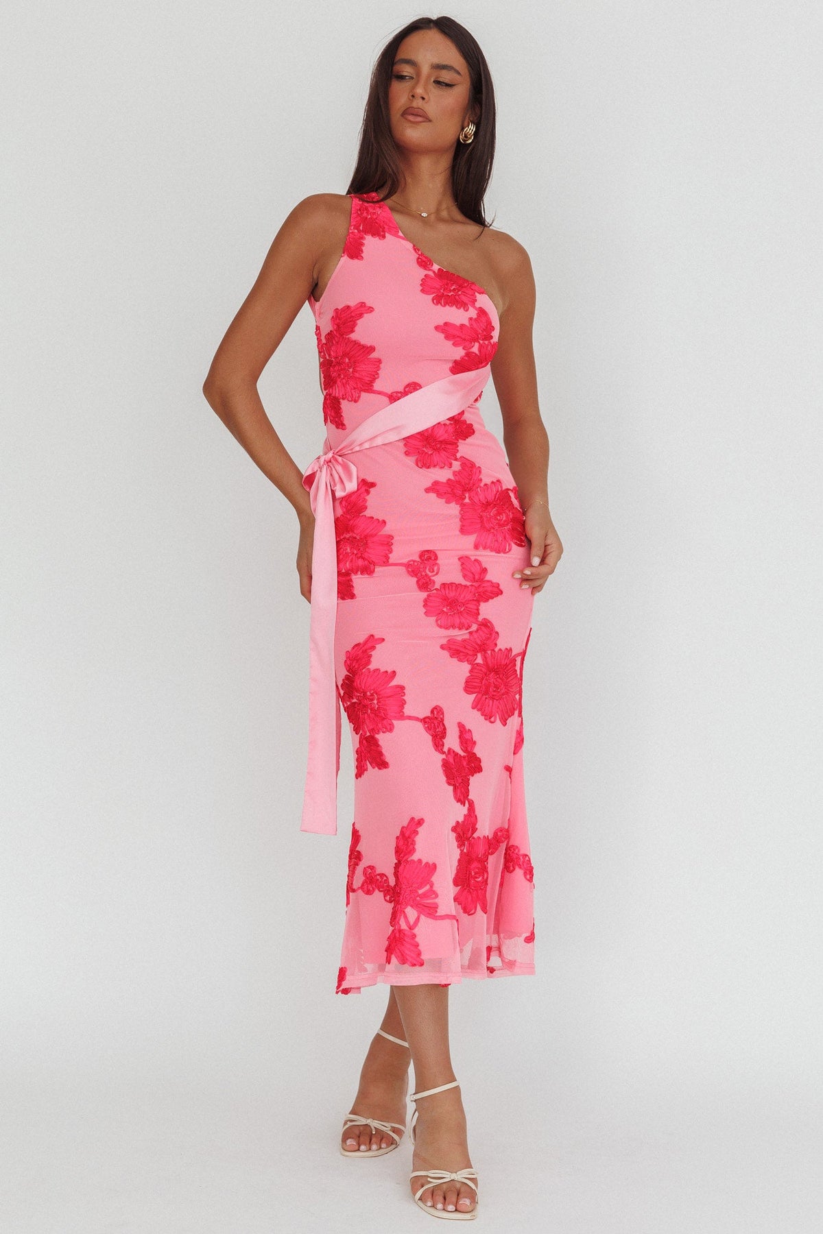 Kairi One-Shoulder Sash Maxi Dress Hot Pink