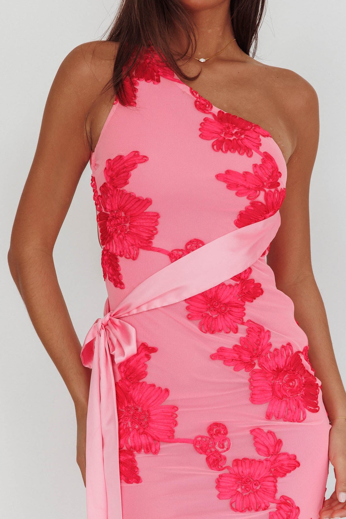 Kairi One-Shoulder Sash Maxi Dress Hot Pink