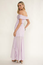 Kiarna Off-Shoulder Mesh Maxi Dress Lilac
