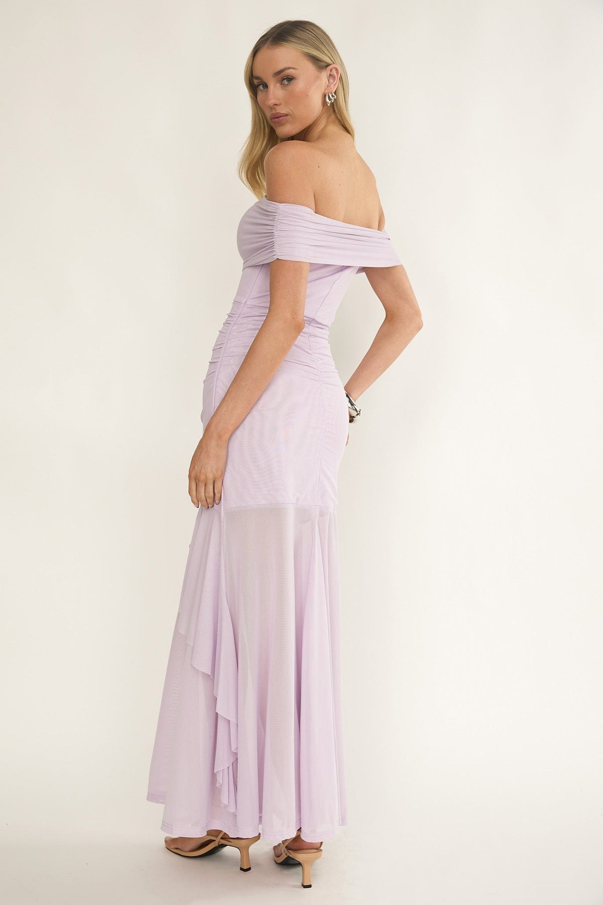 Kiarna Off-Shoulder Mesh Maxi Dress Lilac