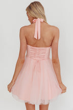 Princessa Sweetheart Neckline Halter Mini Dress Pink