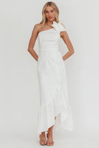 Dena One-Shoulder Frill Hem Maxi Dress White