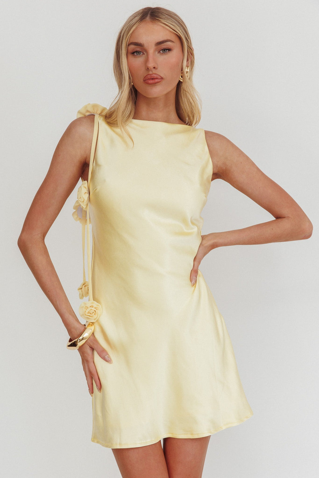 Collecting Memories Backless Rosette String Mini Dress Butter