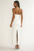 Fleur Sky Strapless Pleat Bust Maxi Dress White
