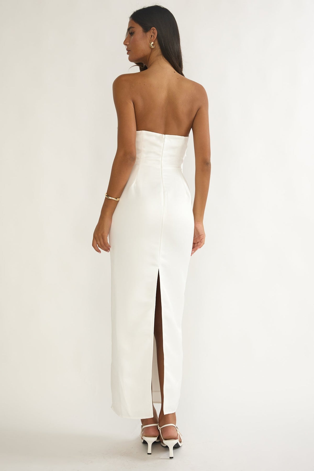 Fleur Sky Strapless Pleat Bust Maxi Dress White
