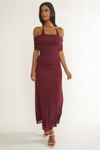 Carielle Off-Shoulder Halter Maxi Dress Wine