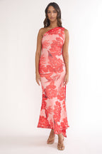Ilyse Neck Scarf One-Shoulder Maxi Dress Floral Red
