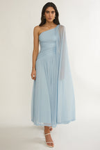 Zorina One-Shoulder Drape Maxi Dress Blue