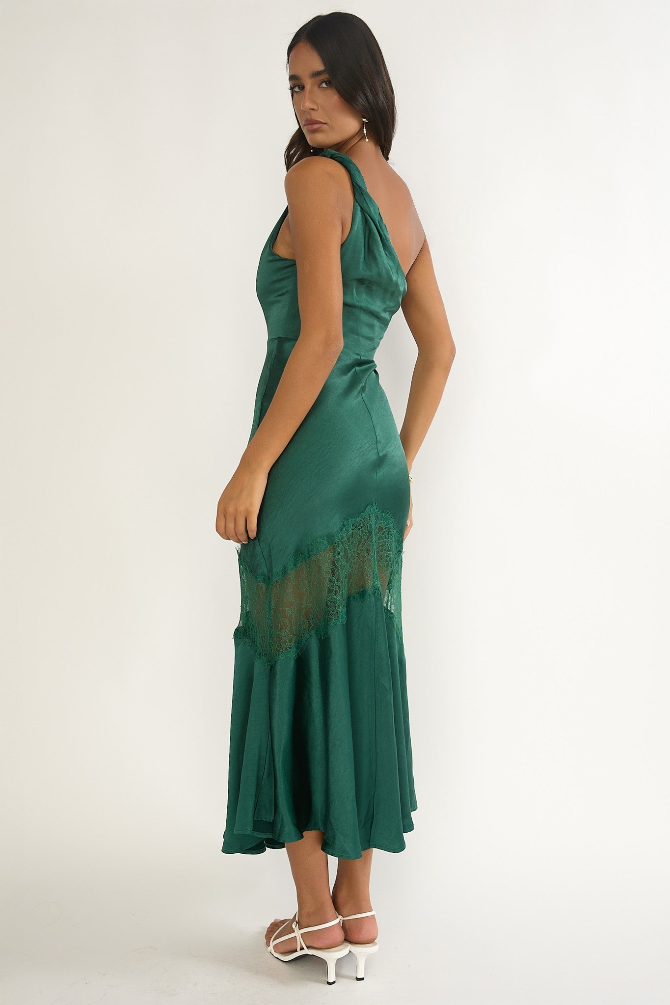 Avielle Lace Trim One-Shoulder Maxi Dress Forest Green Secondary image