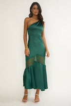Avielle Lace Trim One-Shoulder Maxi Dress Forest Green