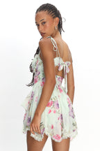 Gisora Tied Back Lace Trim Romper Floral Mint