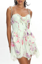 Gisora Tied Back Lace Trim Romper Floral Mint