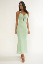 Yavira Twist Bodice Mesh Maxi Dress Sage