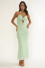 Yavira Twist Bodice Mesh Maxi Dress Sage