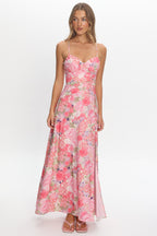 Marin Gathered Bodice Maxi Dress Floral Pink