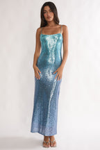 Astara Sequin Maxi Dress Gradient Blue