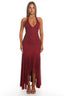 Endira Halter Sheer Hem Midi Dress Burgundy