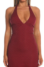 Endira Halter Sheer Hem Midi Dress Burgundy