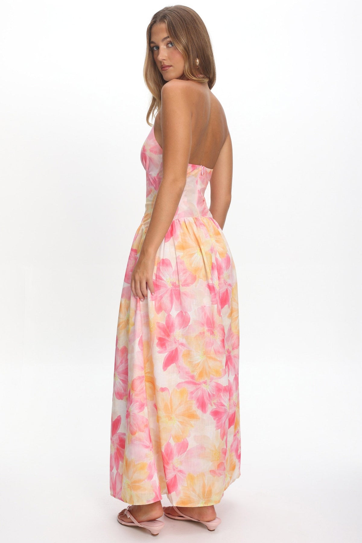 Endira Drop Waist Maxi Dress Floral Pink